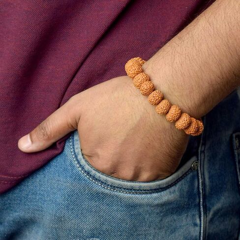 SATVIK - (12mm - 7 Mukhi Rudraksha Bracelet Beads on Elastic Thread, Natural Rudraksha Wrist Mala, Spiritual Jewelry for Daily Wear, Unisex, OSOC™ Certified in Saudi Arabia