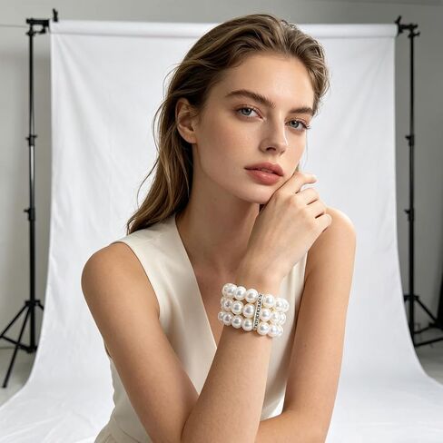 2Pcs Pearl Bracelets for Women, 1920s Vintage Flapper Style Pearl Stretch Bracelet, 3-Rows Faux Pearl Wrist Bracelets Jewelry for Women Daily Wear, Elegant Bridal Wedding Prom Party Accessory in Saudi Arabia