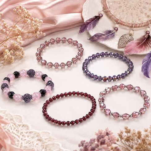 5 Pack Bohemian Beaded Bracelets Stackable Purple Bracelets for Women Bohemian Glass Faceted Crystal Beads Bracelet Costume Jewelry for Women Birthday Valentine's Day Gifts(Purple) in Saudi Arabia