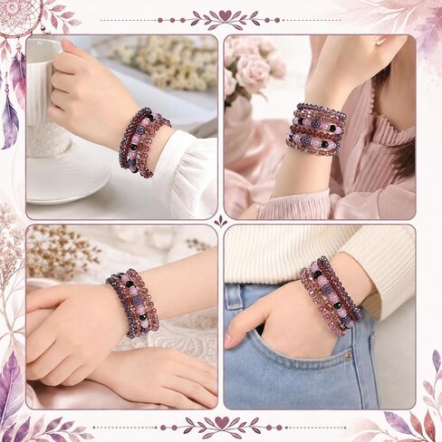5 Pack Bohemian Beaded Bracelets Stackable Purple Bracelets for Women Bohemian Glass Faceted Crystal Beads Bracelet Costume Jewelry for Women Birthday Valentine's Day Gifts(Purple) in Saudi Arabia