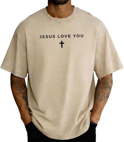 Christian Jesus Love You Shirt for Men Jesus Cross T-Shirt Casual Short Sleeve Acid Washed Oversized Graphic Tee Tops in Kuwait