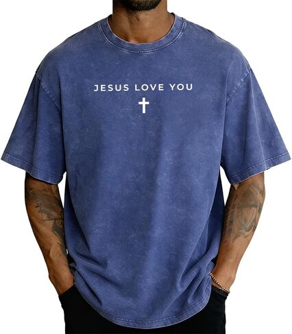 Christian Jesus Love You Shirt for Men Jesus Cross T-Shirt Casual Short Sleeve Acid Washed Oversized Graphic Tee Tops in Kuwait