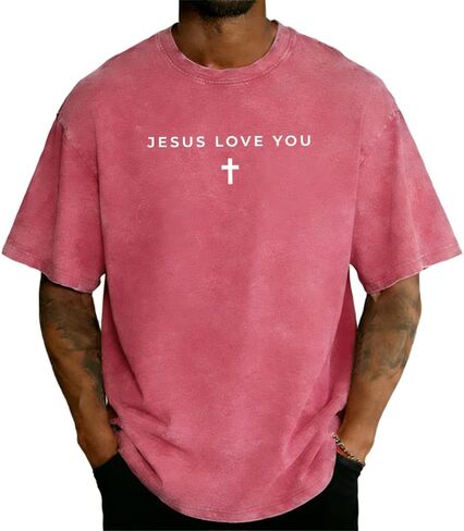 Christian Jesus Love You Shirt for Men Jesus Cross T-Shirt Casual Short Sleeve Acid Washed Oversized Graphic Tee Tops in Kuwait