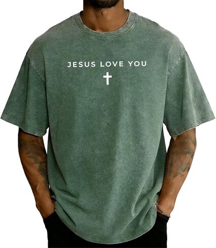 Christian Jesus Love You Shirt for Men Jesus Cross T-Shirt Casual Short Sleeve Acid Washed Oversized Graphic Tee Tops in Kuwait