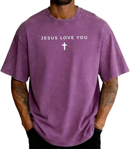 Christian Jesus Love You Shirt for Men Jesus Cross T-Shirt Casual Short Sleeve Acid Washed Oversized Graphic Tee Tops in Kuwait
