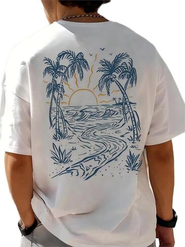 Men's Graphic T-Shirt Beach Sunset Tropical Printed Short Sleeve Crewneck Tee Casual Summer Surf Retro Tops in Kuwait