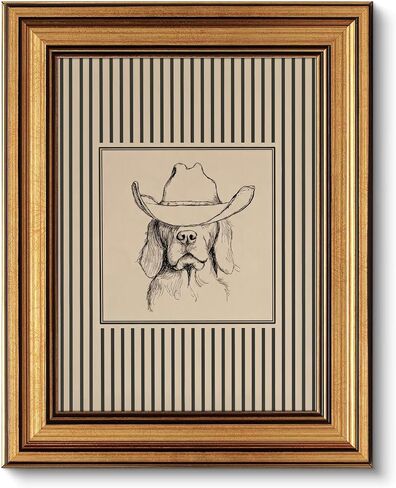 LECYHCYHLE Vintage Gold Framed Cowboy Dog Wall Art Western Dog Sketch Print Striped Southwestern Animal Picture Cute Cowboy Dog Decor for Boys Room Bathroom Office 9x11 Inch in Kuwait