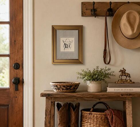 LECYHCYHLE Vintage Gold Framed Cowboy Dog Wall Art Western Dog Sketch Print Striped Southwestern Animal Picture Cute Cowboy Dog Decor for Boys Room Bathroom Office 9x11 Inch in Kuwait