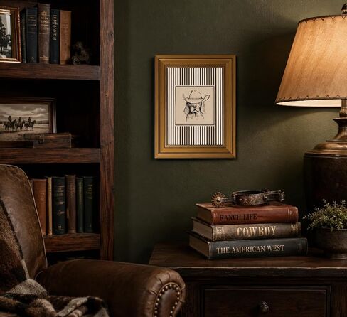 LECYHCYHLE Vintage Gold Framed Cowboy Dog Wall Art Western Dog Sketch Print Striped Southwestern Animal Picture Cute Cowboy Dog Decor for Boys Room Bathroom Office 9x11 Inch in Kuwait