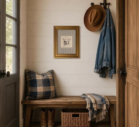 LECYHCYHLE Vintage Gold Framed Cowboy Dog Wall Art Western Dog Sketch Print Striped Southwestern Animal Picture Cute Cowboy Dog Decor for Boys Room Bathroom Office 9x11 Inch in Kuwait