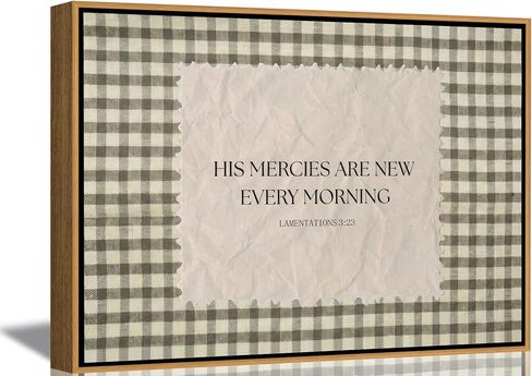 Christian Wall Art Lamentations 3:23 Framed Canvas Print, His Mercies Are New Every Morning Bible Verse Wall Decor, Farmhouse Plaid Framed Scripture Artwork for Living Room Bedroom Bathroom Office in Kuwait
