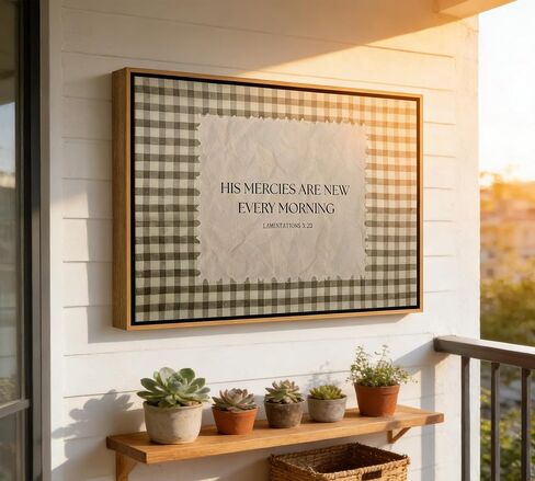 Christian Wall Art Lamentations 3:23 Framed Canvas Print, His Mercies Are New Every Morning Bible Verse Wall Decor, Farmhouse Plaid Framed Scripture Artwork for Living Room Bedroom Bathroom Office in Kuwait