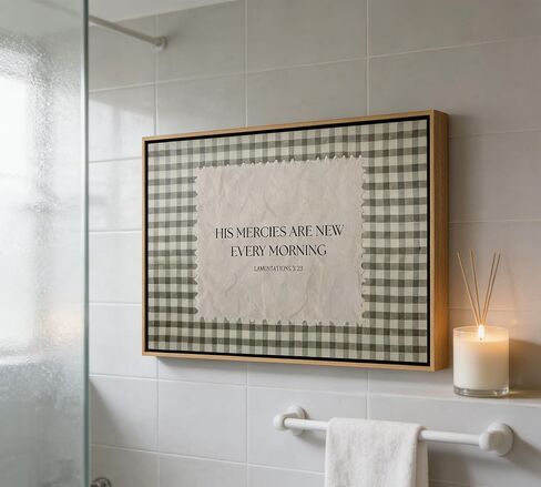 Christian Wall Art Lamentations 3:23 Framed Canvas Print, His Mercies Are New Every Morning Bible Verse Wall Decor, Farmhouse Plaid Framed Scripture Artwork for Living Room Bedroom Bathroom Office in Kuwait