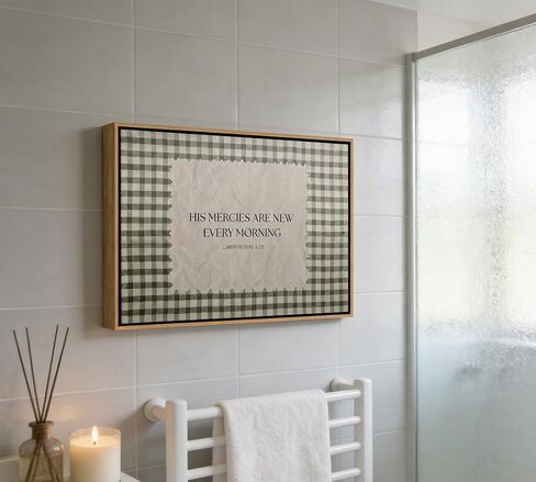 Christian Wall Art Lamentations 3:23 Framed Canvas Print, His Mercies Are New Every Morning Bible Verse Wall Decor, Farmhouse Plaid Framed Scripture Artwork for Living Room Bedroom Bathroom Office in Kuwait