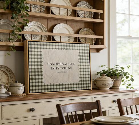 Christian Wall Art Lamentations 3:23 Framed Canvas Print, His Mercies Are New Every Morning Bible Verse Wall Decor, Farmhouse Plaid Framed Scripture Artwork for Living Room Bedroom Bathroom Office in Kuwait