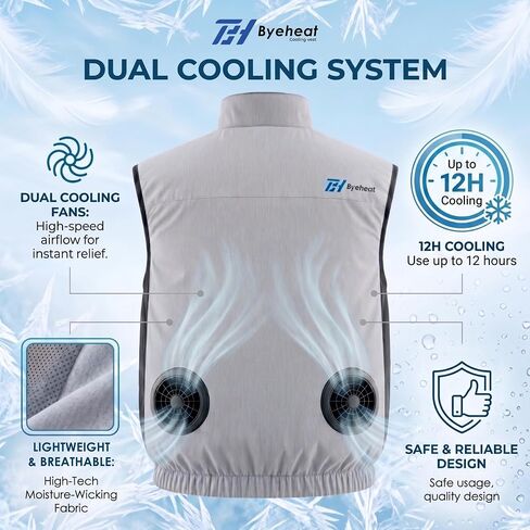 Cooling Vest with Dual Fans, All-Season Cooling Vest for Indoor & Outdoor Work, Warehouse Use (US, Alpha, GREY) in Saudi Arabia