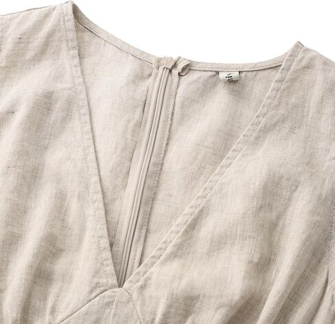 Amazhiyu Womens 100% Linen Deep V Neck Mini Dress Sleeveless Short A Line Dresses in Kuwait