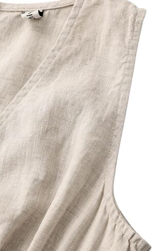 Amazhiyu Womens 100% Linen Deep V Neck Mini Dress Sleeveless Short A Line Dresses in Kuwait