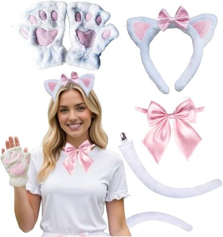 Kirei Sui Cat Ears Headband, Bowtie, Tail and Paws Costume for Halloween Party Accessories in Saudi Arabia