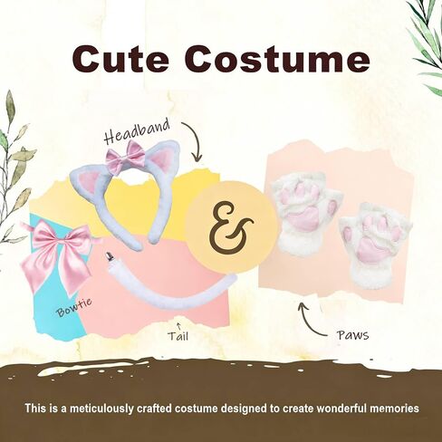 Kirei Sui Cat Ears Headband, Bowtie, Tail and Paws Costume for Halloween Party Accessories in Saudi Arabia
