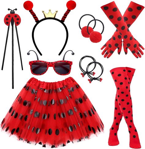 10 PCS Women Ladybug Costume Accessories - Ladybug Headbands Glasses Striped Gloves Tights Tutu for Halloween World Book Week Dress up in Saudi Arabia