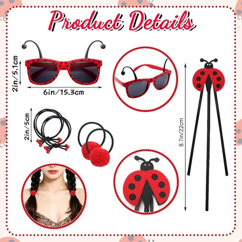 10 PCS Women Ladybug Costume Accessories - Ladybug Headbands Glasses Striped Gloves Tights Tutu for Halloween World Book Week Dress up in Saudi Arabia