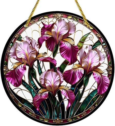 Colorful Acrylic Suncatcher, Stained Glass Iris Medallion 7-inch Hanging Window Wall Art Decor with Printed Stained Glass Style Design, Gift Idea & Garden Ornament Indoor Outdoor Use in Kuwait