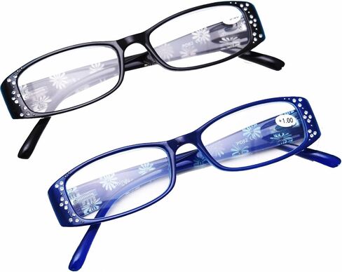 2pack Vintage Square Crystal Bling Reading Glasses Women Rhinestone Eyewear Frames Anti Blue Light Trendy Reader in Kuwait