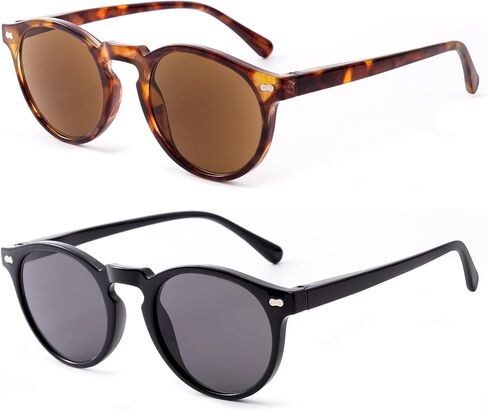 2 Pack Sun Readers for Men Women, Round Reading Sunglasses with UV400 Protection & Spring Hinge for Outdoor Use in Saudi Arabia