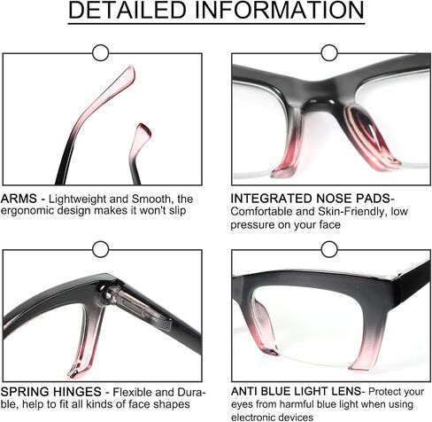 MMOWW 3 Pack Square Reading Glasses for Women, Stylish Half Frame Blue Light Blocking Computer Readers Spring Hinges in Saudi Arabia