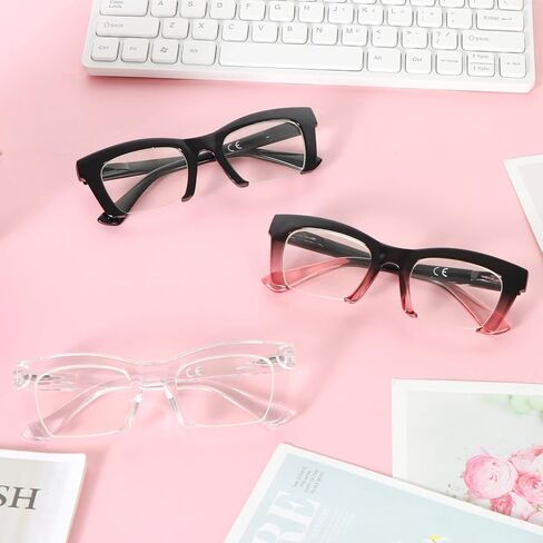 MMOWW 3 Pack Square Reading Glasses for Women, Stylish Half Frame Blue Light Blocking Computer Readers Spring Hinges in Saudi Arabia