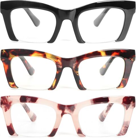 MMOWW 3 Pack Square Reading Glasses for Women, Stylish Half Frame Blue Light Blocking Computer Readers Spring Hinges in Saudi Arabia