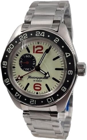 Vostok Original Mens Watch Komandirskie 03099A GMT Mechanical Self-Winding Luminous Dial and Hands Water Proof 200m in Kuwait