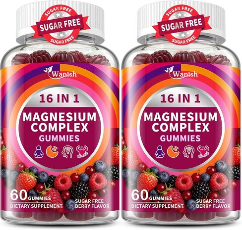2 Packs-Magnesium Complex Gummies for Women Men, 16-in-1 Deep Calm Magnesium Gummy with Glycinate Citrate Malate Taurate - Ashwagandha, L-Theanine Support Relaxation, Sleep, Muscle&Heart, Berry in Kuwait
