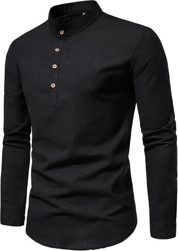 Men's Spring Fall Long Sleeve Stand Up Collar Shirt Slim Fit Casual Top Solid Color Soft Basic Tops in Kuwait