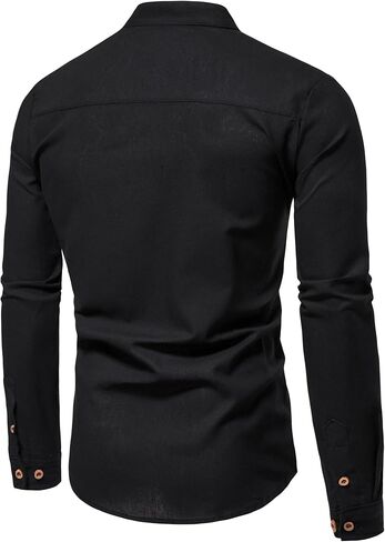 Men's Spring Fall Long Sleeve Stand Up Collar Shirt Slim Fit Casual Top Solid Color Soft Basic Tops in Kuwait