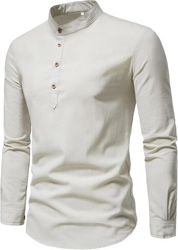 Men's Spring Fall Long Sleeve Stand Up Collar Shirt Slim Fit Casual Top Solid Color Soft Basic Tops in Kuwait