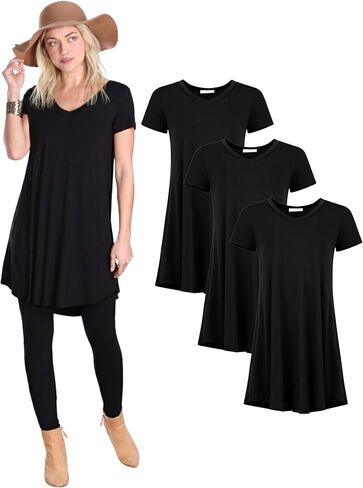 Popana Short Sleeve Tunic Tops for Women, Flowy Stretch Loose Fit Short Sleeve Tunic Tops for Leggings 3-Pack in Saudi Arabia
