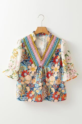 Summer Boho Tops for Women Floral Crochet V Neck Half Sleeve Blouse Dressy 2026 Going Out Shirts in Saudi Arabia