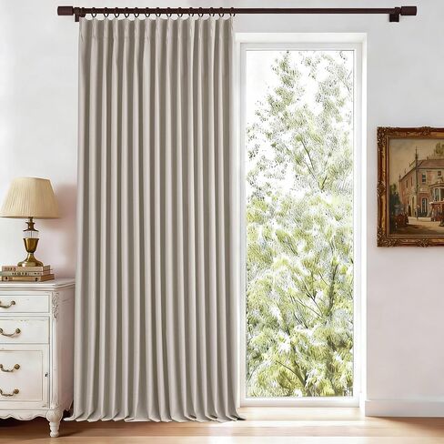 Extra Wide Blackout Linen Curtains for Sliding Door Pinch Pleated Curtains 84 Inches Long with Hooks Insulated Room Darkening Drapes for Living Room Bedroom 100"Wx84"L Natural 1 Panel in Saudi Arabia