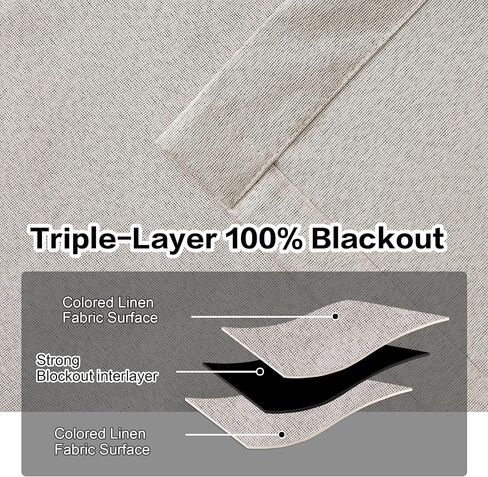 Extra Wide Blackout Linen Curtains for Sliding Door Pinch Pleated Curtains 84 Inches Long with Hooks Insulated Room Darkening Drapes for Living Room Bedroom 100"Wx84"L Natural 1 Panel in Saudi Arabia