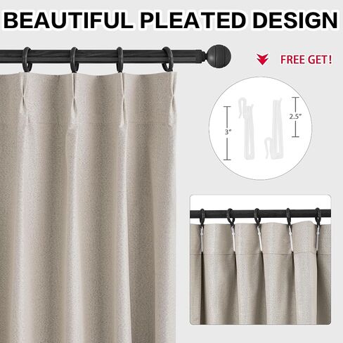 Extra Wide Blackout Linen Curtains for Sliding Door Pinch Pleated Curtains 84 Inches Long with Hooks Insulated Room Darkening Drapes for Living Room Bedroom 100"Wx84"L Natural 1 Panel in Saudi Arabia