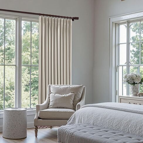 Extra Wide Blackout Linen Curtains for Sliding Door Pinch Pleated Curtains 84 Inches Long with Hooks Insulated Room Darkening Drapes for Living Room Bedroom 100"Wx84"L Natural 1 Panel in Saudi Arabia