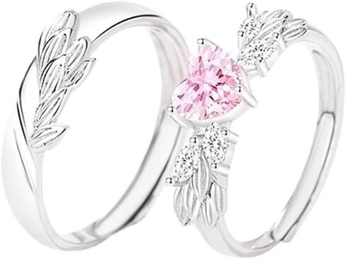 Matching Rings for Couples - Romantic Heart Design | Adjustable Engagement Wedding Band Sets for Him and Her Matching Rings Valentines Day Gifts in Saudi Arabia