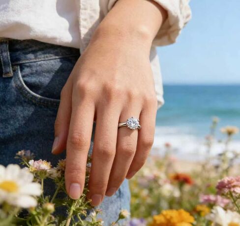 Moissanite Engagement Ring for Women, 1CT D Color VVS1 Clarity Solitaire Diamond Ring, Promise Ring S925 Sterling Silver with 18K White Gold Plated, Ideal Gift for Anniversary Wedding Size 7 in Kuwait