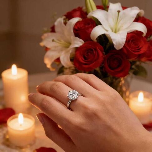 Moissanite Engagement Ring for Women, 1CT D Color VVS1 Clarity Solitaire Diamond Ring, Promise Ring S925 Sterling Silver with 18K White Gold Plated, Ideal Gift for Anniversary Wedding Size 7 in Kuwait