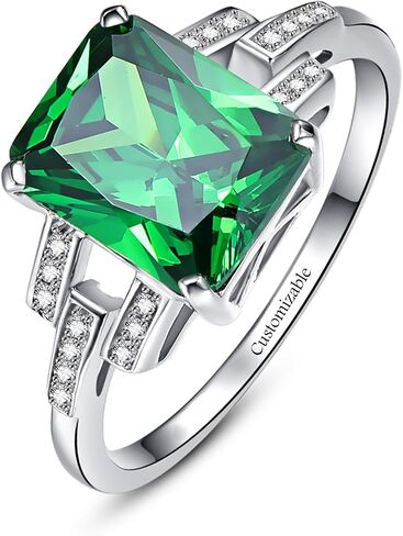 Yaresul 2.5ct Women's Created Emerald|Sapphire Rings May|September Birthstone Ring White Gold Plated Wedding Ring Anniversary Emerald Solitaire Engagement Ring Size 5-10 in Saudi Arabia