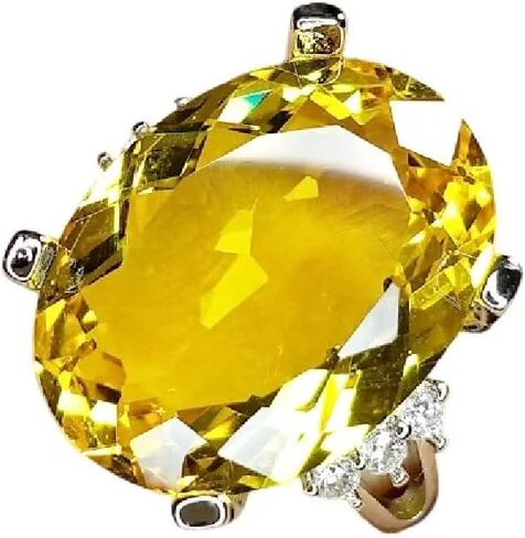 925 Adjustable Sterling Silver Women's Citrine White Gold Plated Egg Shape Gemstone Rings Emerald Rings Women's Wedding Engagement Jewelry CZC771 (adjustable opening, yellow) in Kuwait