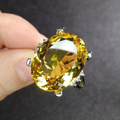 925 Adjustable Sterling Silver Women's Citrine White Gold Plated Egg Shape Gemstone Rings Emerald Rings Women's Wedding Engagement Jewelry CZC771 (adjustable opening, yellow) in Kuwait