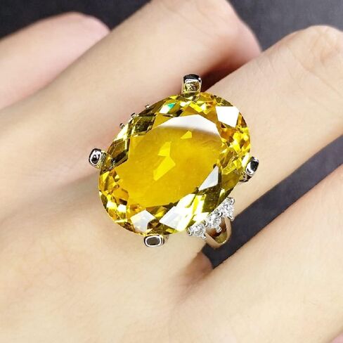 925 Adjustable Sterling Silver Women's Citrine White Gold Plated Egg Shape Gemstone Rings Emerald Rings Women's Wedding Engagement Jewelry CZC771 (adjustable opening, yellow) in Kuwait